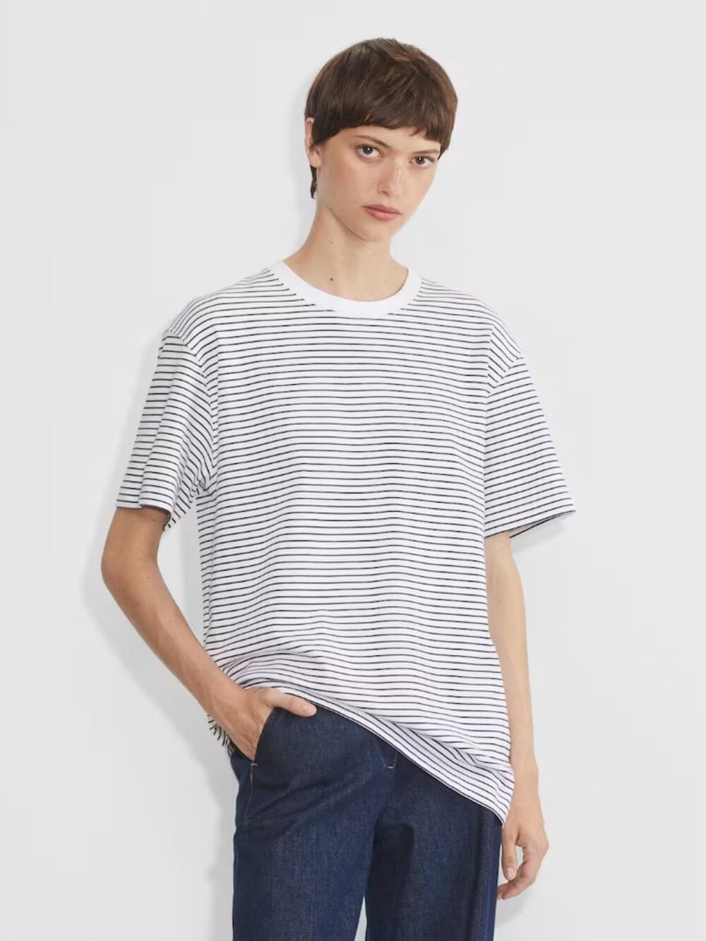 Babaton Pegasus T-Shirt in White/Dark Stripes 2XS